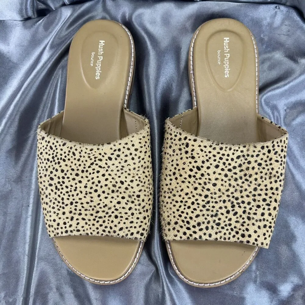 Hush Puppies Lexi Slide Women’s 8 Cheetah Print‎ Calf Hair Sandals Summer Shoes